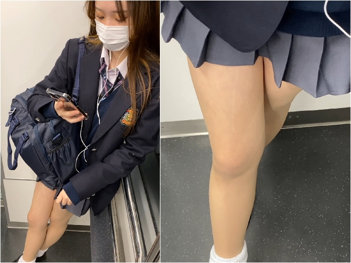 JK風S級制服美女のエロ過ぎるミニスカ立ち生脚451