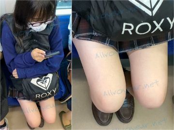 JK風制服メガネ美女のエロ過ぎる真上からの生脚美脚402