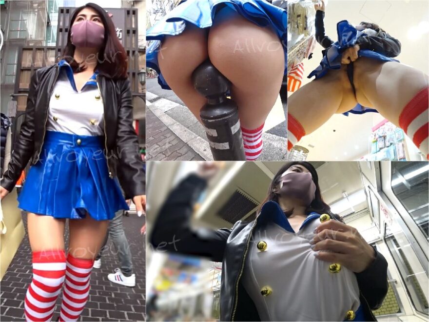 【顔出し過激コス】【前編】Ｔ バック激食い込みの激ミニスカ島風コスプレ美女 ♪エグいケツマ〇コくぱぁ連発!!