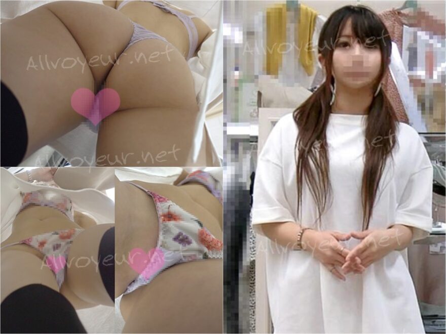 【再販】Tバックからま●びらハミ出しモロ見え！顔も乳首も美尻も丸見え店員の卑猥な身体をたっぷり堪能！店員パンチラ盗撮