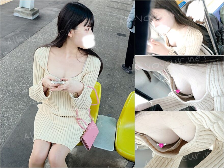 スタイルの良い美人さんのワンピースからぷっくりが見えてしまう瞬間。