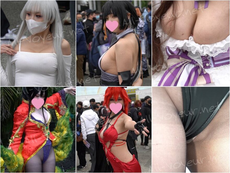 まさかのチク透け！あまりに重い巨乳！マイクロビキニ小さすぎ！黒ストハイレグ美尻！　コスイベ撮影28