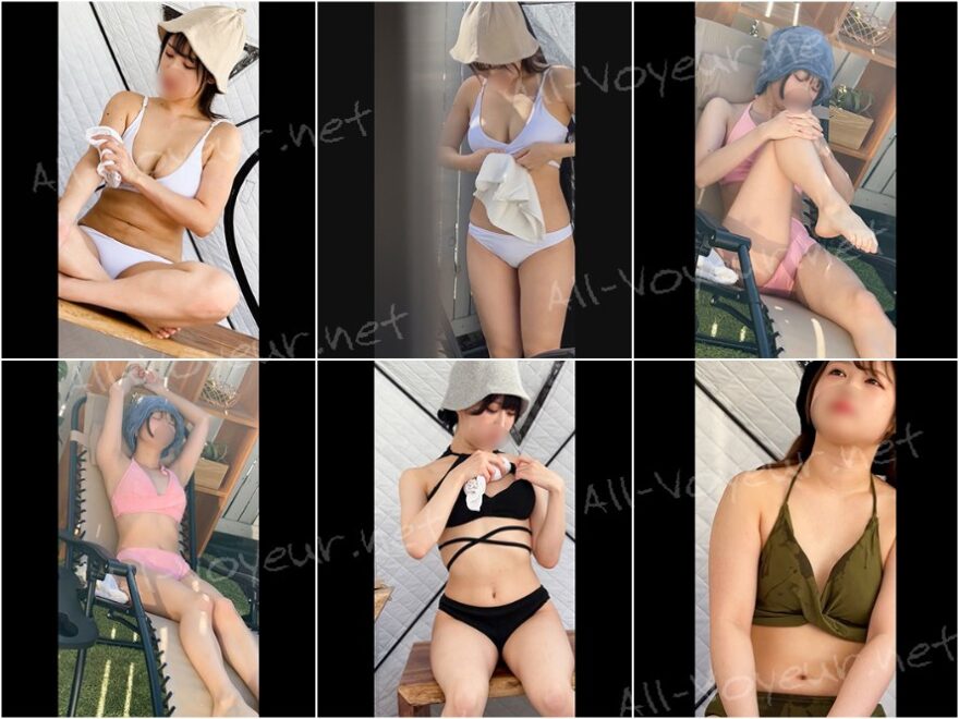 サウナ女子4名 流行りのテントサウナでチルする水着女性の身体隠し撮り