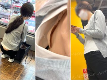 【街中の胸チラ激写vol.6】胸元全開の貧乳おエネさん。乳首丸見えでした。