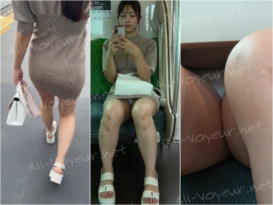 超絶美人お姉さんのミニスカタイトワンピから丸見えな純白[4K動画][ドアップあり]