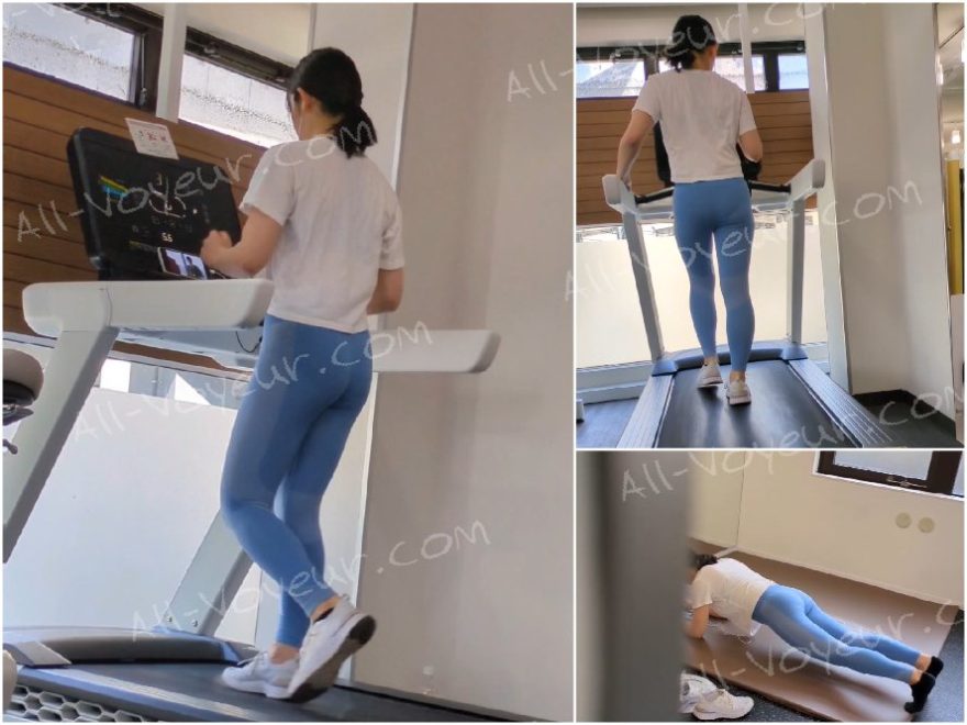 【再販】003 透けてる青レギンスでジムトレーニング