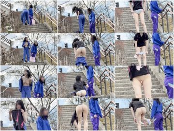 【野外お着替え】2人そろって！ジャージっこの若さ炸裂おっぱい最高！おま○もお尻も丸出しで大豊作！