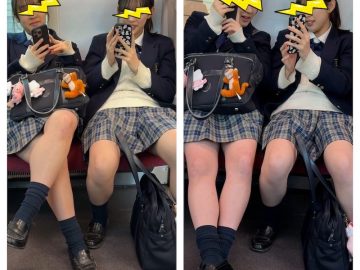仲良し2名の制服美女のエロ過ぎる対面ミニスカ生脚559