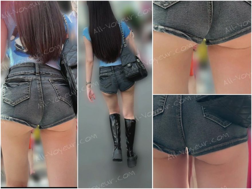 【再販】デニムのホットパンツのギャル。ずっと下尻が出ています(/ω＼)